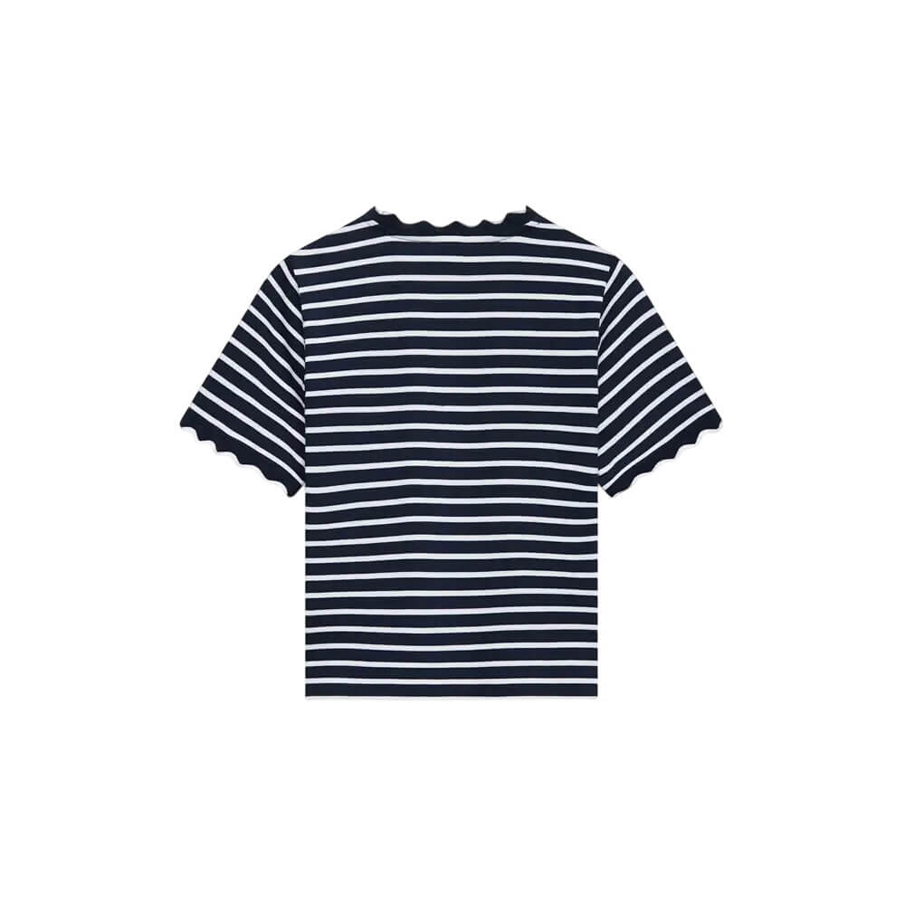 Mint Velvet Navy Stripe Scallop Trim T-Shirt